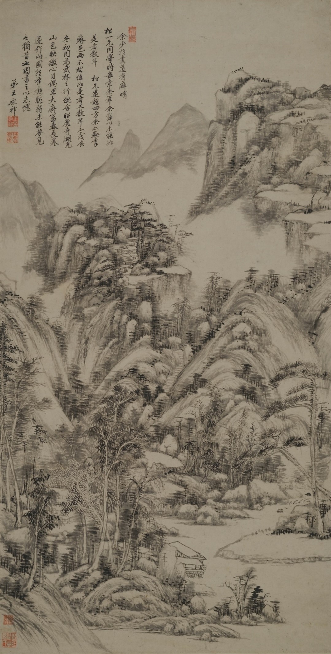 <h2>仿黄公望图轴</h2><p>作者：王原祁</p><p>创作年代：清代</p><p>规格：100.6cm×51.8 cm</p>品类：纸本</p>